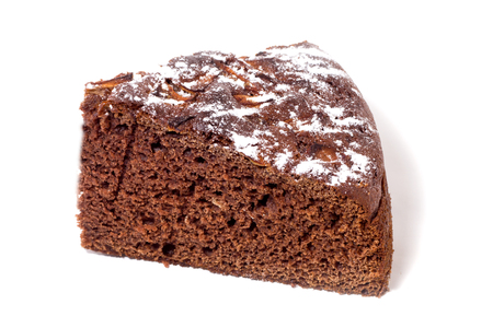 chocolate cake with powdered sugar, isolateの写真素材