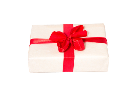gift with red ribbon isolate, gift box on white backgroundの写真素材
