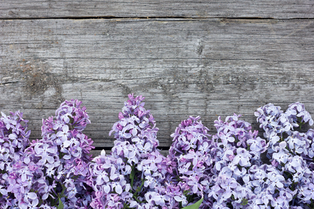 Purple lilac on wooden background, concept for the spring holidaysの写真素材