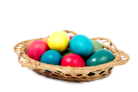 Easter basket with eggs, isolate, concept to the holiday of Easterの写真素材