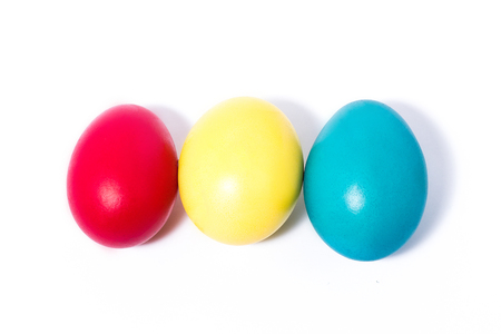 three Easter eggs, isolate, preparation for the holiday of Easterの写真素材