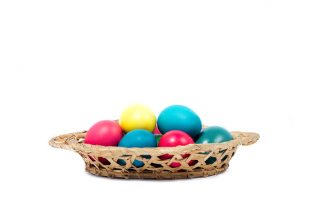 Easter basket with eggs, isolate, concept to the holiday of Easterの写真素材