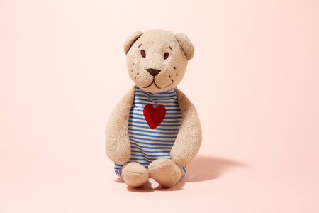 plush toy soft bear on a pastel pink background, close-up. Design blankの写真素材