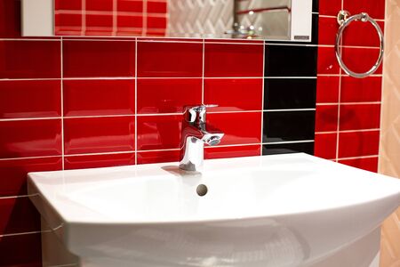 luxury washbasin in the hotel. Designer bathroom in the Spa . Washbasin close-up, soft focusの写真素材