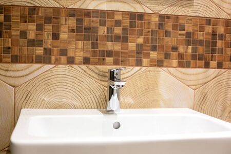 luxury washbasin in the hotel. Designer bathroom in the Spa . Washbasin close-up, soft focusの写真素材