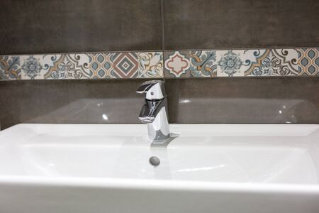 luxury washbasin in the hotel. Designer bathroom in the Spa . Washbasin close-up, soft focusの写真素材