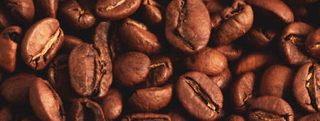 Coffee lover view of roasted coffee beans for background and texture. Dumped roasted coffee beans can be used as background and texture. Photo banner. roasted coffeeの写真素材