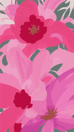pink blooming flowers pattern seamless pattern. Great for textile, wrapping, surface, fabric, wallpaper. vertical format , Bouquet of flowers from the garden . Floral bright backgroundのイラスト素材