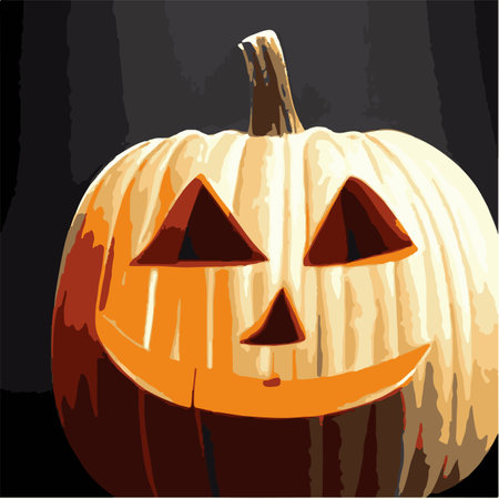 Scary pumpkin lantern with creepy toothy smile and fiery glow inside realistic vector illustration, vintage traditional decoration, halloween celebration symbolのイラスト素材