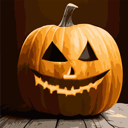 Scary pumpkin lantern with creepy toothy smile and fiery glow inside realistic vector illustration, vintage traditional decoration, halloween celebration symbolのイラスト素材