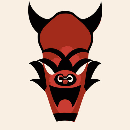 Web Vector illustration of Japanese ONI demon mask and dragon. traditional japanese demon mask.のイラスト素材