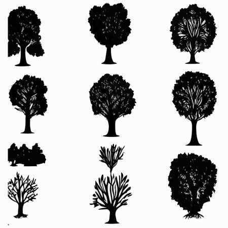 Set constructor from realistic black silhouettes isolated tropical palm trees, branch and separate banana leavesのイラスト素材