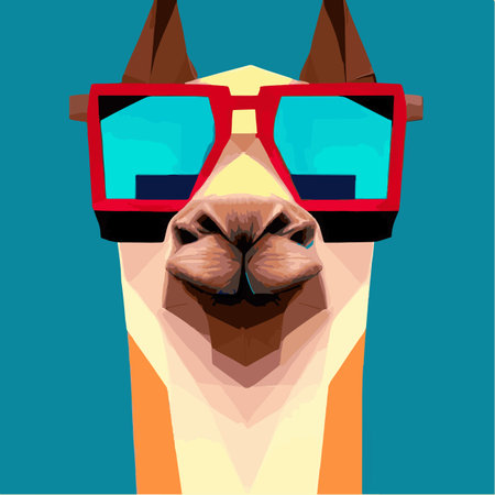 Print Cheerful llama with glasses pastel background pop geometric art. Humorous postcard, t-shirt composition, hand drawnのイラスト素材