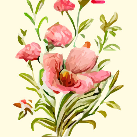 Vintage card with colorful flowers. Vector illustration. Beautiful tropical plants bouquet on a beige background. Herbsのイラスト素材