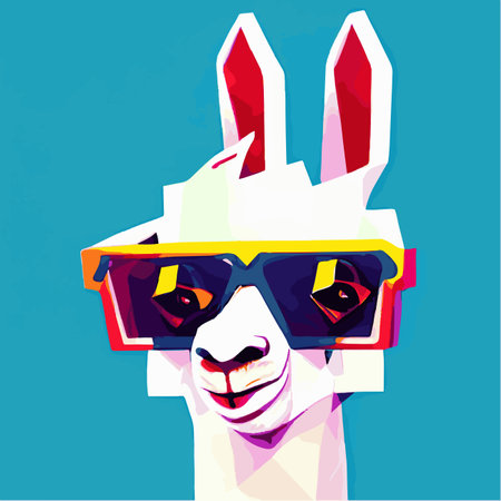Print Cheerful llama with glasses pastel background pop geometric art. Humorous postcard, t-shirt composition, hand drawnのイラスト素材