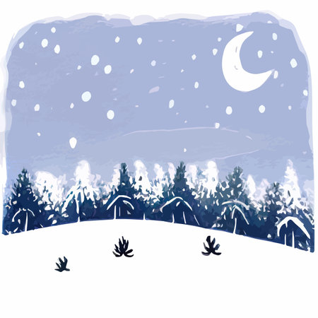 Web Vector blue landscape with silhouettes of trees in a foggy forest. Snow falls in the winter forest. winter backgroundのイラスト素材