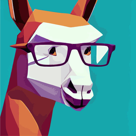 Print Cheerful llama with glasses pastel background pop geometric art. Humorous postcard, t-shirt composition, hand drawnのイラスト素材