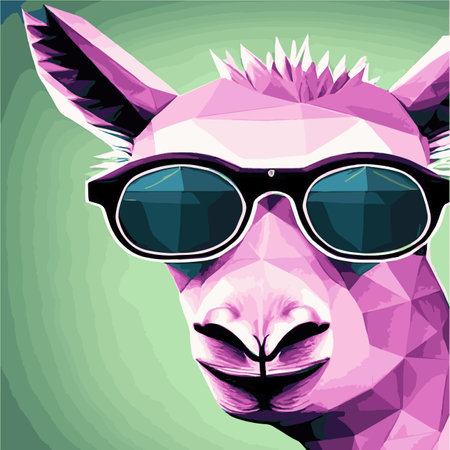Print Cheerful llama with glasses pastel background pop geometric art. Humorous postcard, t-shirt composition, hand drawnのイラスト素材