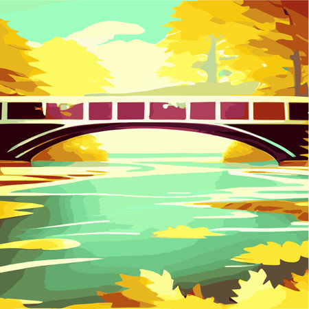 Autumn rural landscape in evening light with sunset, , vector cartoon of autumn countryside with forest tree, mapleのイラスト素材