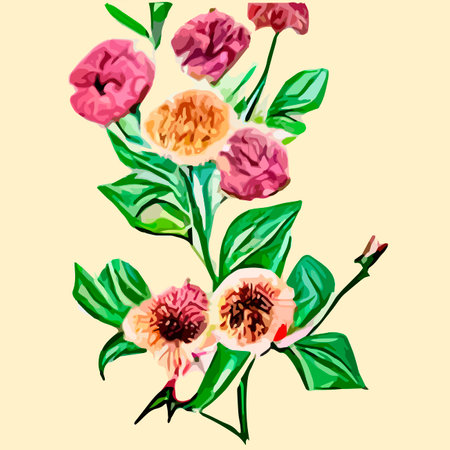 Vintage card with colorful flowers. Vector illustration. Beautiful tropical plants bouquet on a...