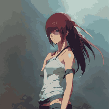 Mobile Amazing anime girl. Manga style poster. Cute little girl character cartoon portrait, young fashion woman vectorのイラスト素材