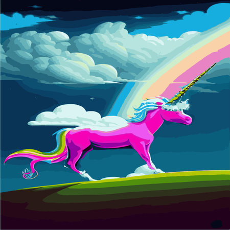 Print Magical cute unicorn flying in the clouds in cartoon style, for web landing page, banner, flyer, sticker, card. Fairyのイラスト素材