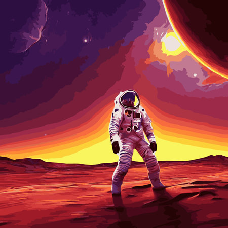 Print Vector illustration of space, astronaut and galaxy for poster, banner or background. Abstract drawings of the futureのイラスト素材