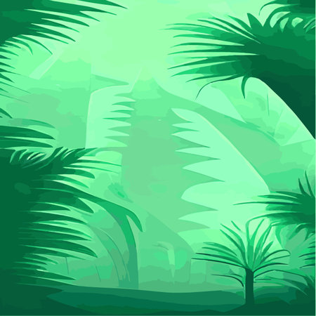 Print Tropical card with lush palm foliage. Oasis landscape. Hand drawn vector illustration .vector Tropical typographyのイラスト素材