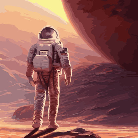 Print Vector illustration of space, astronaut and galaxy for poster, banner or background. Abstract drawings of the futureのイラスト素材