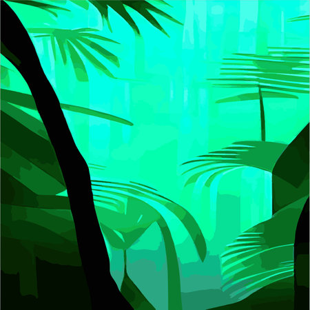 Print Tropical card with lush palm foliage. Oasis landscape. Hand drawn vector illustration .vector Tropical typographyのイラスト素材