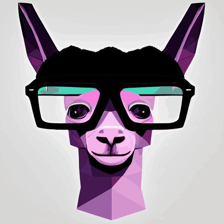 Print Cheerful llama with glasses pastel background pop geometric art. Humorous postcard, t-shirt composition, hand drawnのイラスト素材