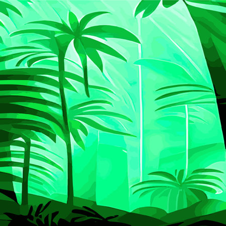 Print Tropical card with lush palm foliage. Oasis landscape. Hand drawn vector illustration .vector Tropical typographyのイラスト素材