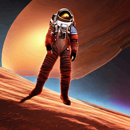 Astronaut explores space being desert mars. Astronaut space suit performing extra-cosmic activity...