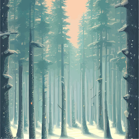 Web Vector blue landscape with silhouettes of trees in a foggy forest. Snow falls in the winter forest. winter backgroundのイラスト素材
