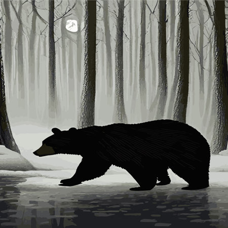 Print Brown bear winter forest. Fluffy animals sleeping in winter, wildlife mammal, zoo. Fauna and environment, biologyのイラスト素材