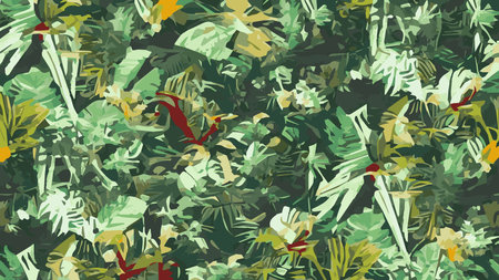 Jungle tropical background. Jungle landscape background illustration, with decorations made from leaves and foliageのイラスト素材
