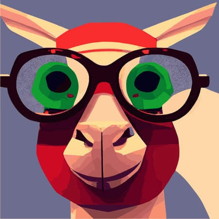 Print Cheerful llama with glasses pastel background pop geometric art. Humorous postcard, t-shirt composition, hand drawnのイラスト素材