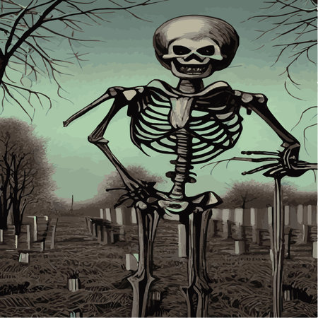 Print Skeletons for the halloween holiday on the background of the gothic grave, vector illustration. Gothic backgroundのイラスト素材