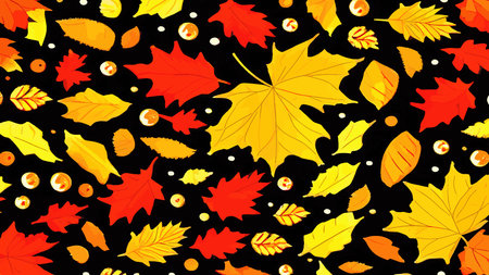 Print Autumn template, Oak, maple, wild ash leaves vector, fall foliage on background. Red gold yellow rowan and oak autumnのイラスト素材