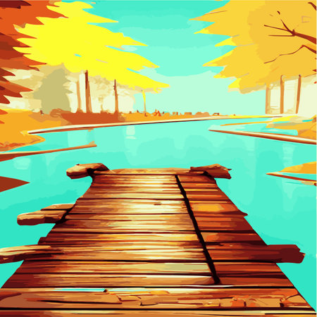 Autumn countryside scenery with sunset, panoramic mid-autumn leaves falling from trees in orange foliage. Wonderlandの写真素材