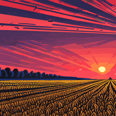 Print Vector wheat field. Flake ears. Rural landscape panorama. Hand drawn yellow watercolor illustration. Countrysideのイラスト素材