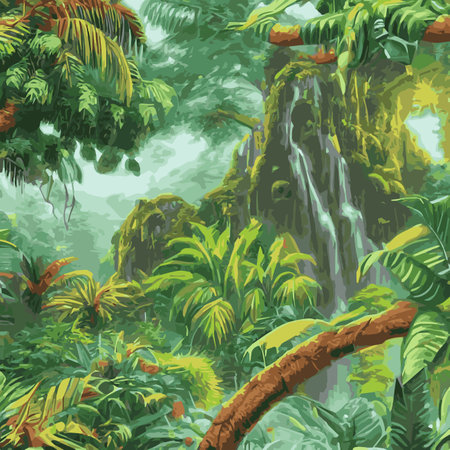 Jungle tropical background. Jungle landscape background illustration, with decorations made from leaves and foliageのイラスト素材
