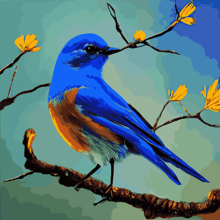 Bird sits branch cherry blossoms. Nightingale branches with leaves. Beautiful vector illustration with birds, Japaneseのイラスト素材