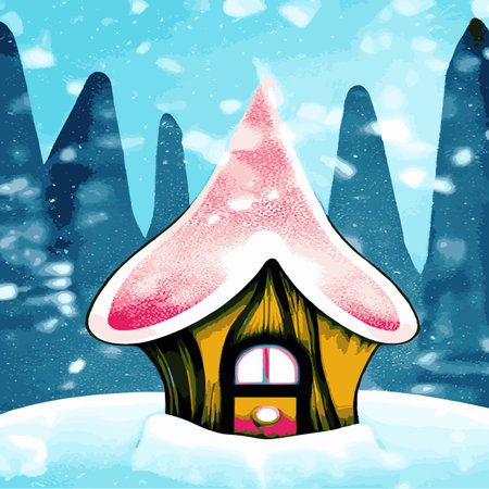 Beautiful Christmas fairy tale with decorated houses big Christmas tree. Amazing winter holiday card. Vectorのイラスト素材