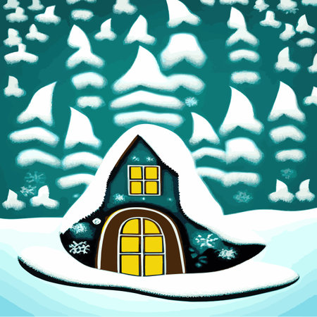 Beautiful Christmas fairy tale with decorated houses big Christmas tree. Amazing winter holiday card. Vectorのイラスト素材