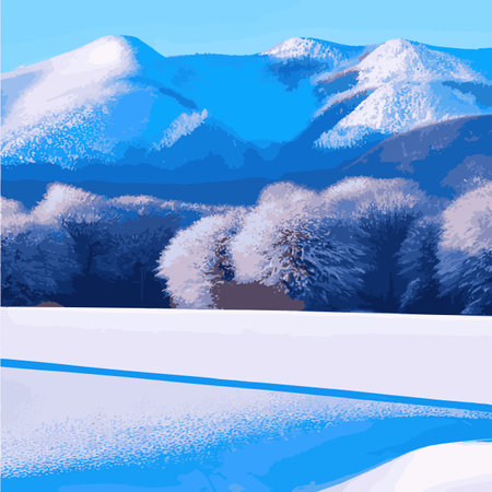 Vintage Christmas landscape wide background Illustration retro Christmas landscape background, with echoes, snowyのイラスト素材