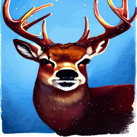 Landscape with dark winter northern forest and wild deer portrait, vector illustration. Wild animals of the north.のイラスト素材