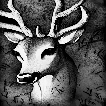 Portrait of a reindeer , close - up . Vector illustration . Wild Animals of the North. Deer head on a landscapeのイラスト素材