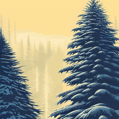 Vintage Christmas landscape wide background Illustration retro Christmas landscape background, with echoes, snowyのイラスト素材