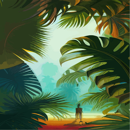 Vector vintage composition with exotic leaves. Botanical classic wallpapers, backgrounds, surface texturesのイラスト素材